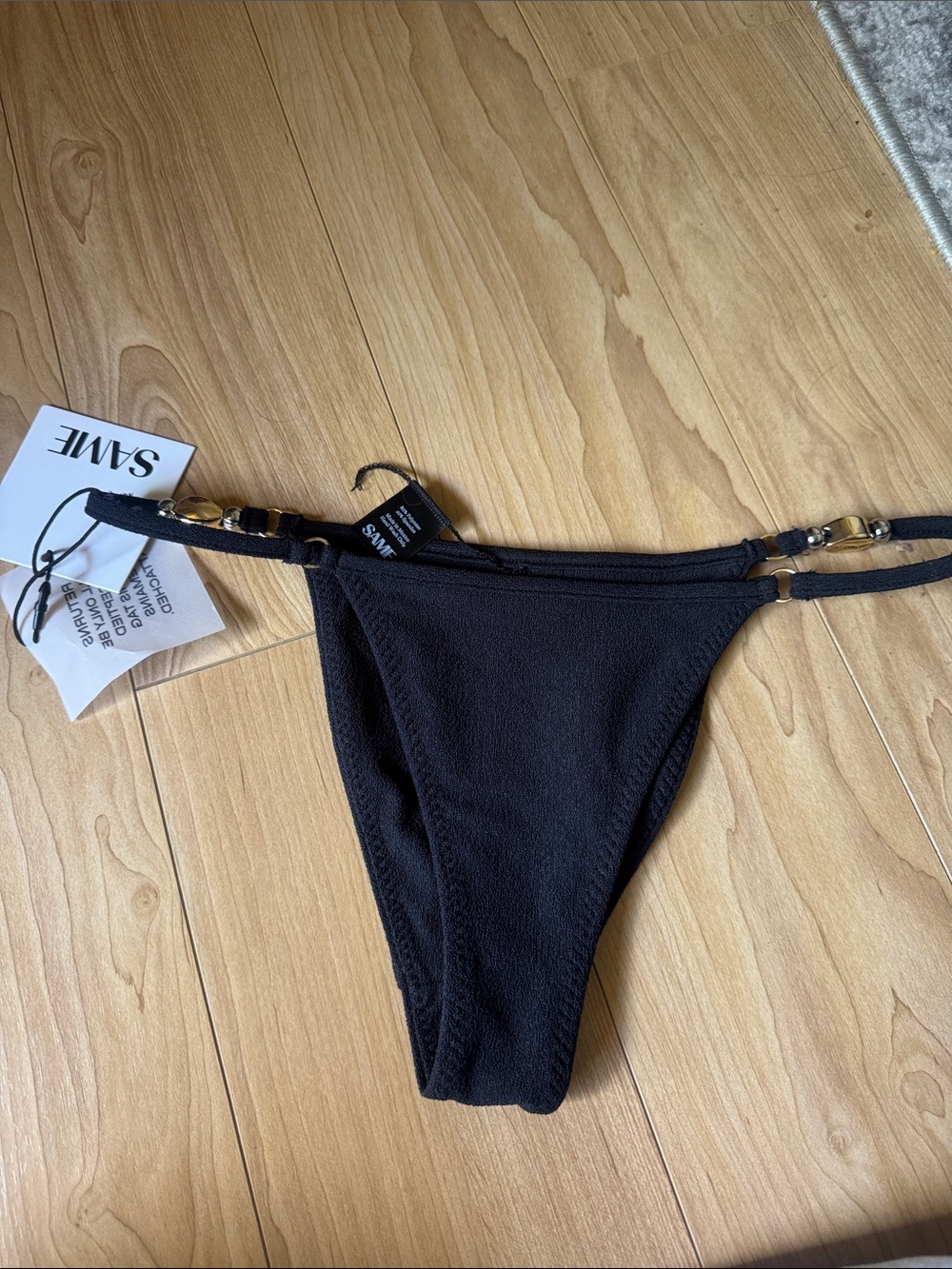 SAME Black Bikini Bottom with Gold Accent Straps